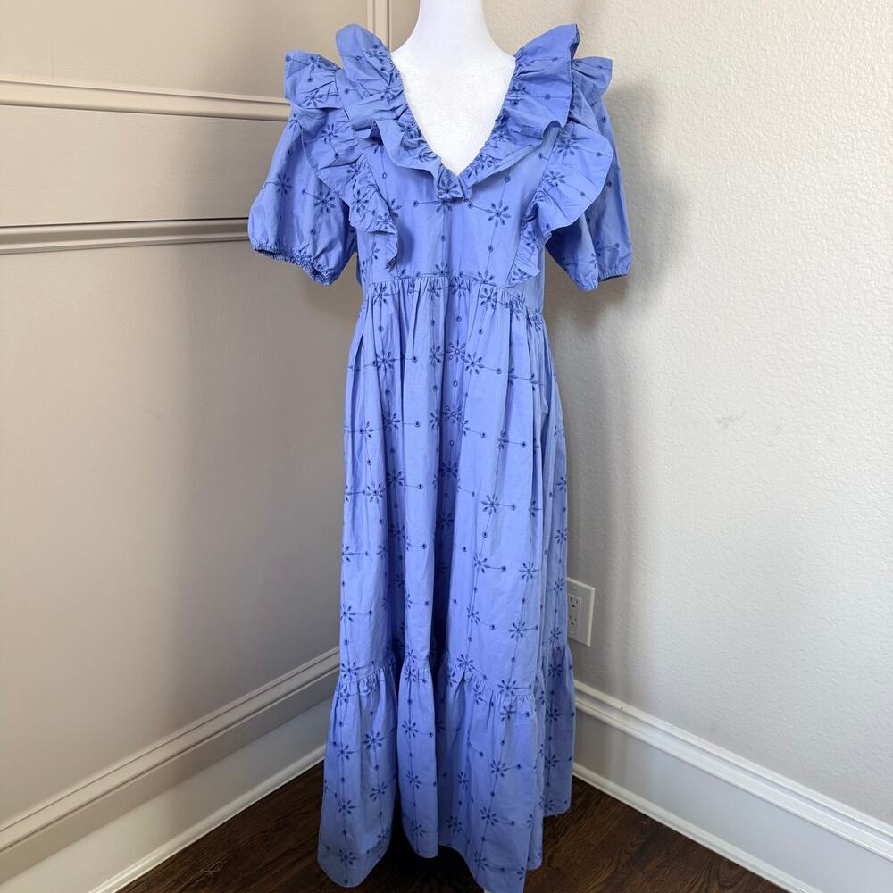 Zara Blue Eyelet Ruffle Midi Dress